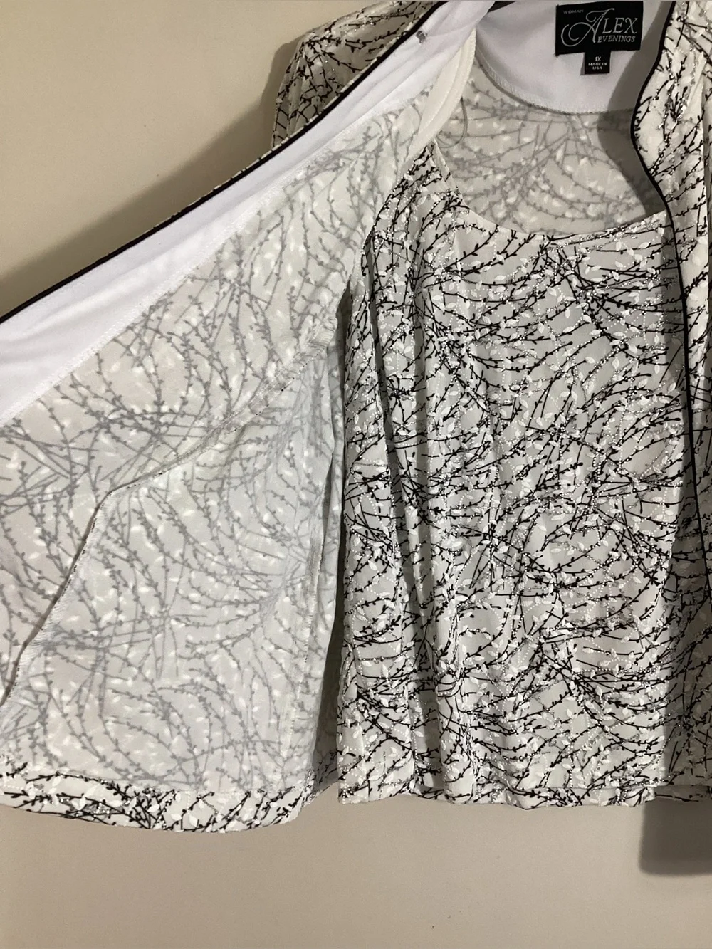 Alex Evenings Plus Mandarin Neck Glitter Twin Set 1X